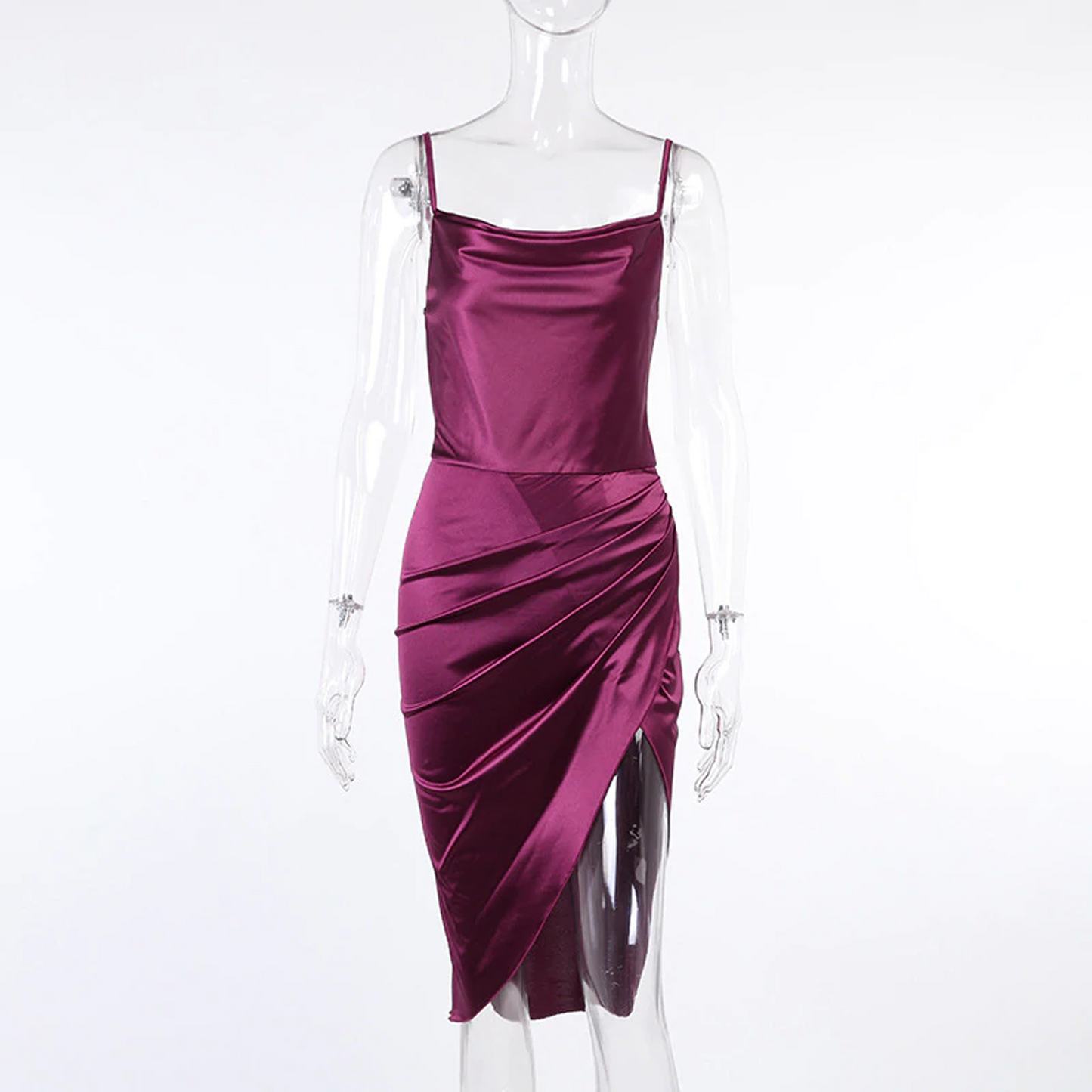 Elegant Solid V-neck High Slit Fashion Sleeveless Dress
