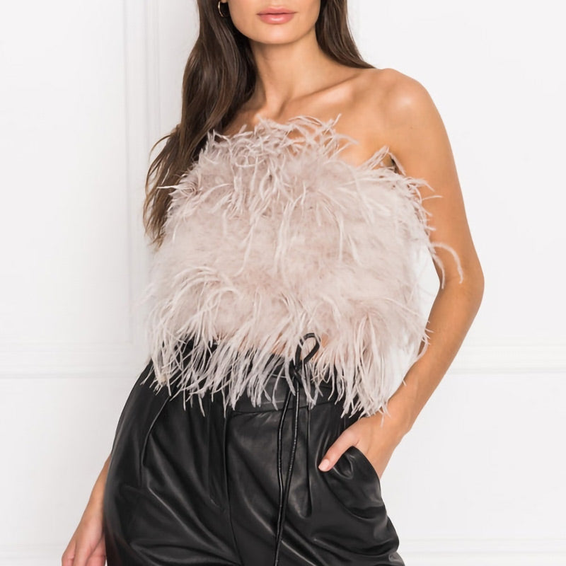 Summer Ostrich Feather Tube Top