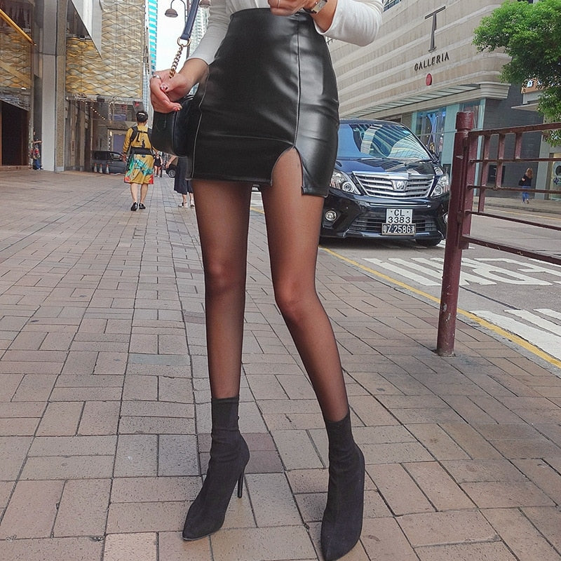 Leather High Waist Split Skirt