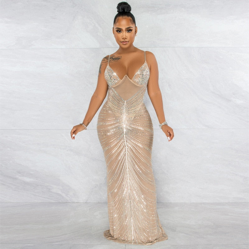 Crystal Transparent Mesh Bodycon Dress