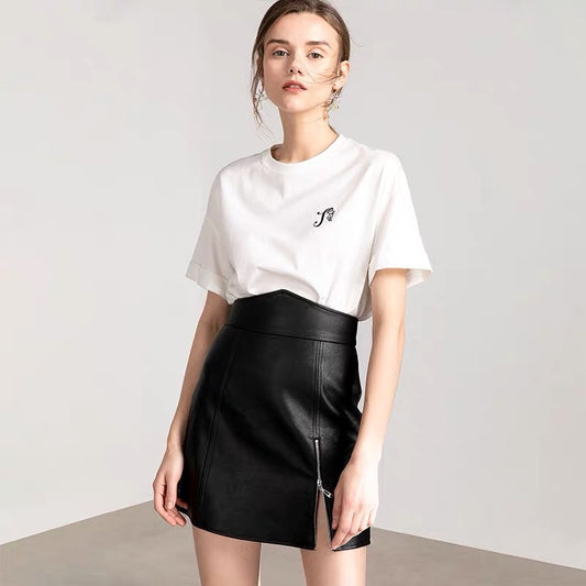 Black Asymmetric Zip Mini Skirt