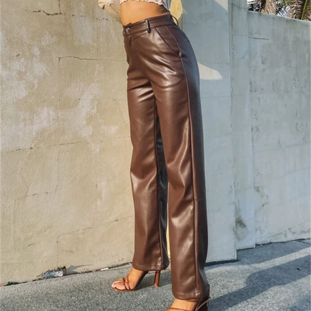 Sexy Wide-Leg Leather Pants