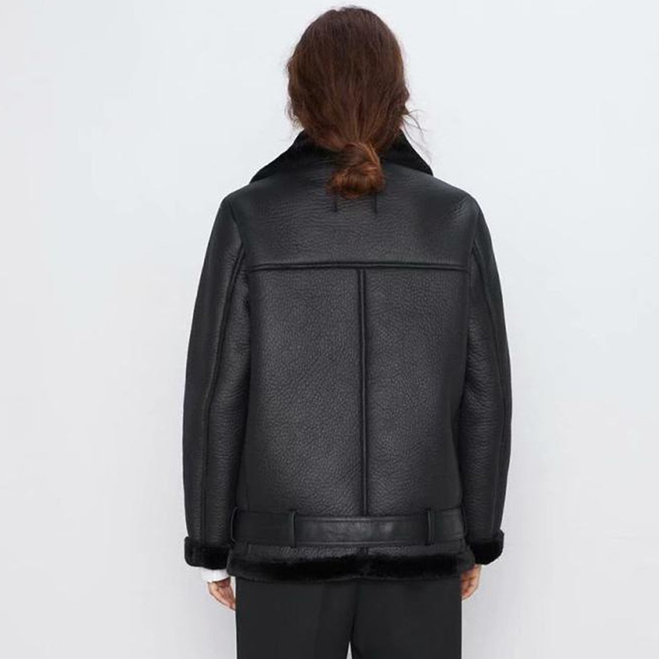 Sheepskin Fur Leather Jacket Coat