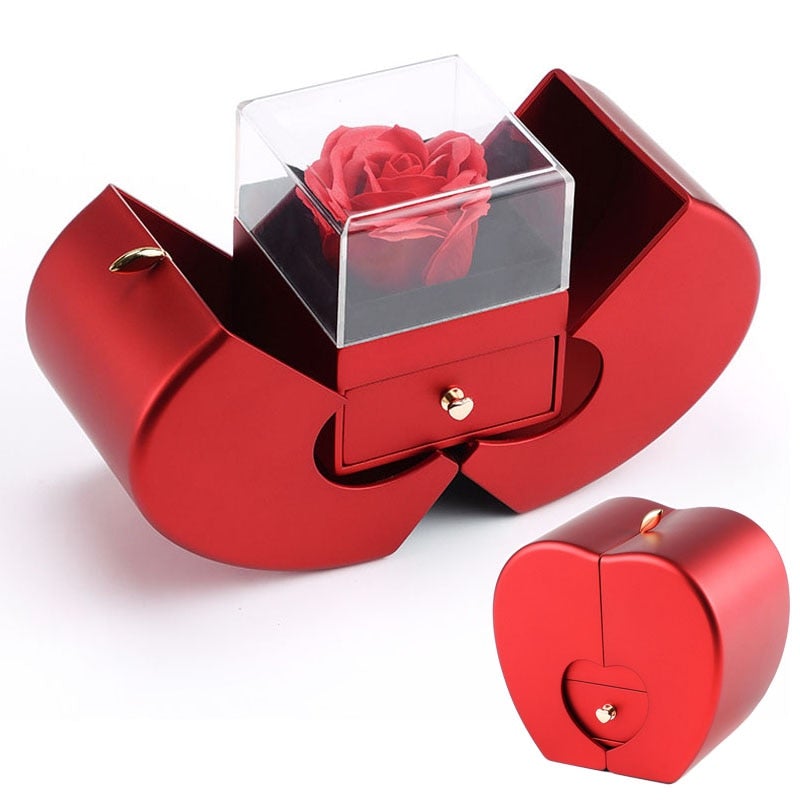 Red Apple Shape Jewelry Box - Rose Flower Gift Boxes