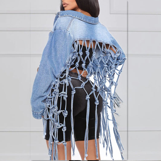 Back Grid Tassel Street Denim Jacket