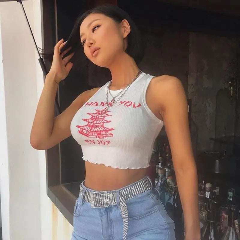 Chinese Style Print Crop Top