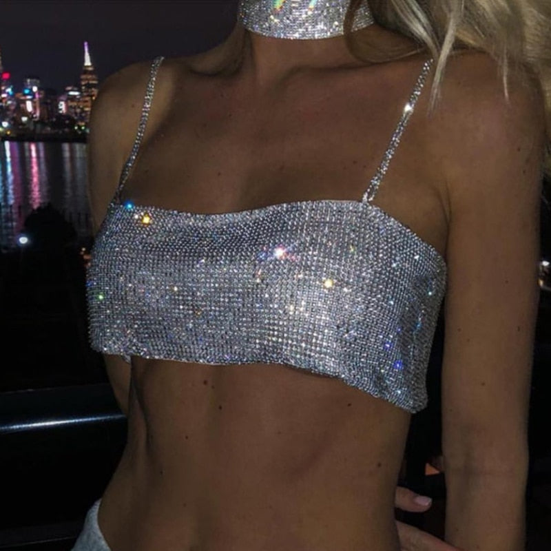 Sequin Glitter Crystal Chain Top