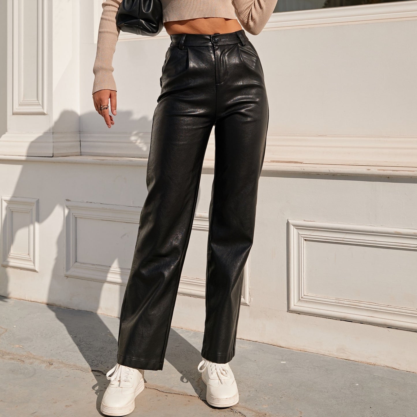 Stylish Leather Slim Black Pants