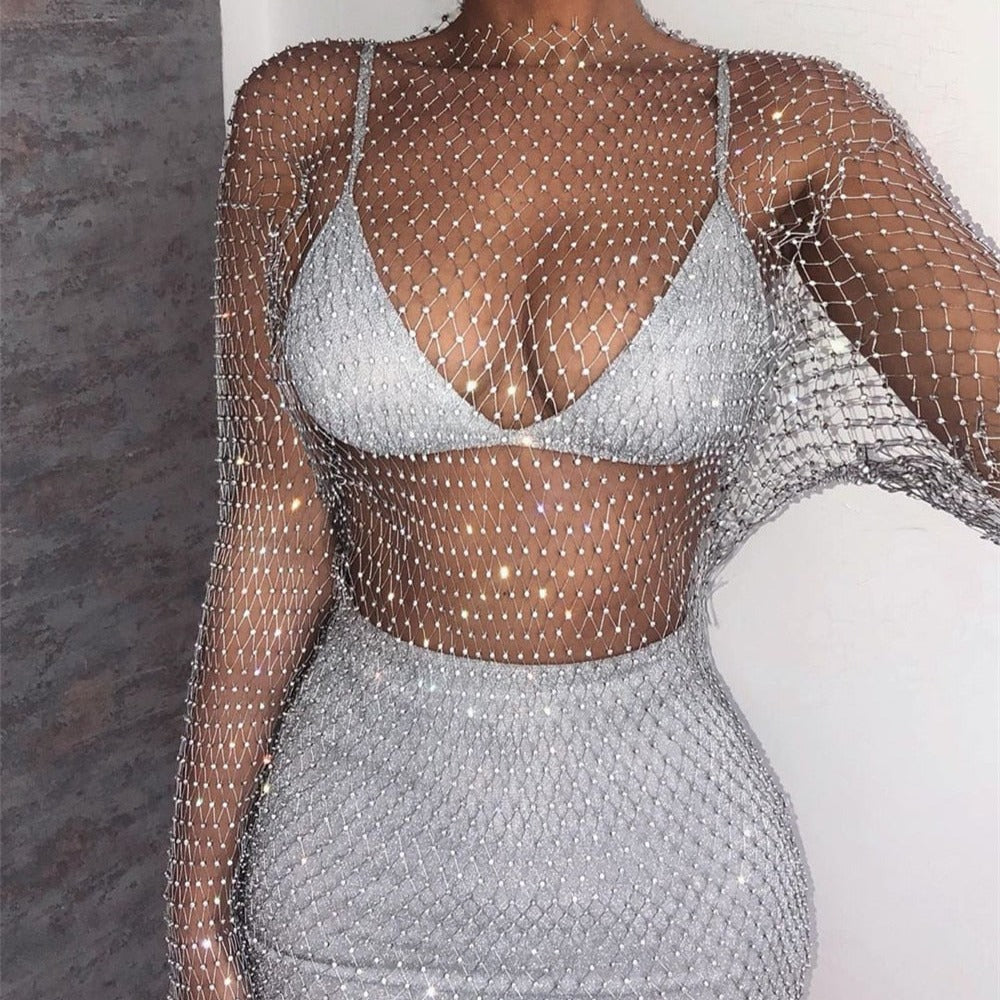 Diamond Sexy Bodycon Net Dress