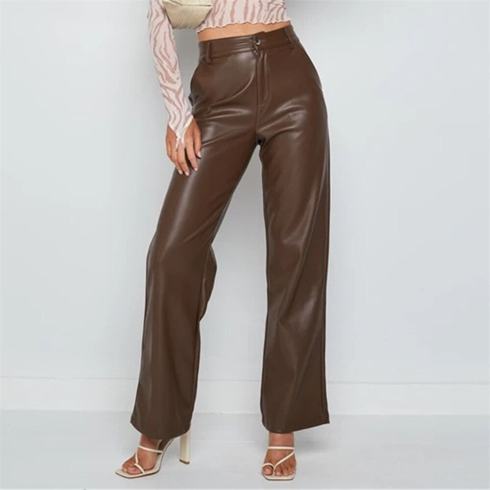 Sexy Wide-Leg Leather Pants