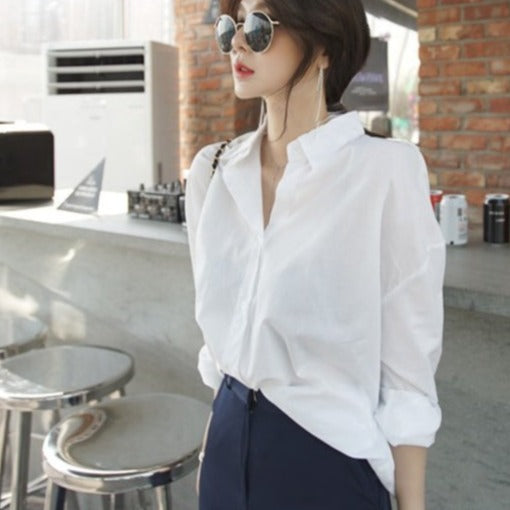 Oversized Casual White Shirt Top