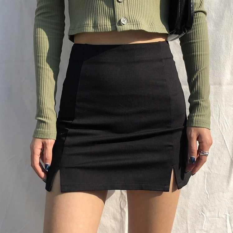 Black Split Elegant Mini Skirt
