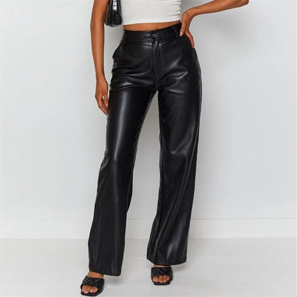 Sexy Wide-Leg Leather Pants