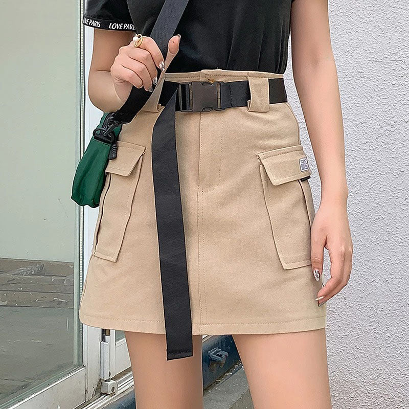 Belted Pocket Cargo Mini Skirt