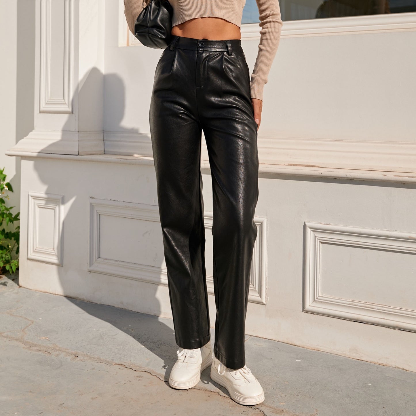 Stylish Leather Slim Black Pants