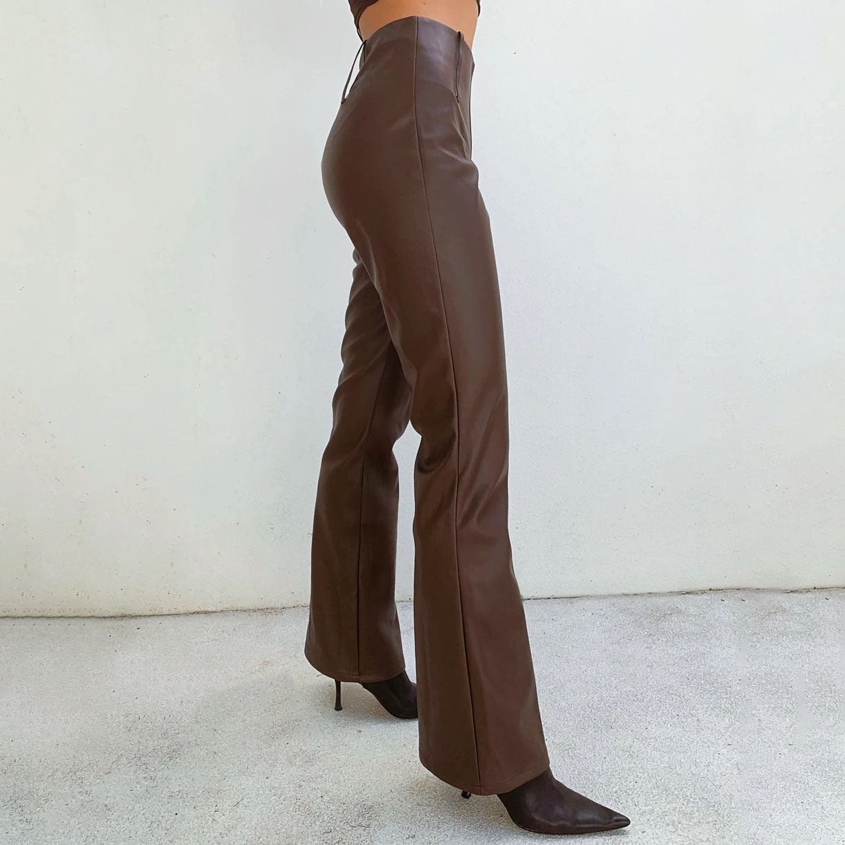 Women Auburn Flared Leather Pants