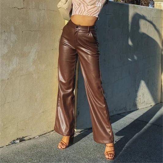 Sexy Wide-Leg Leather Pants