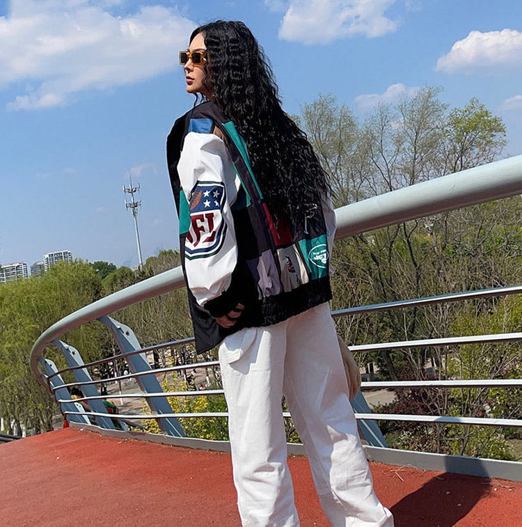 Red Vintage Print Racing Jackets
