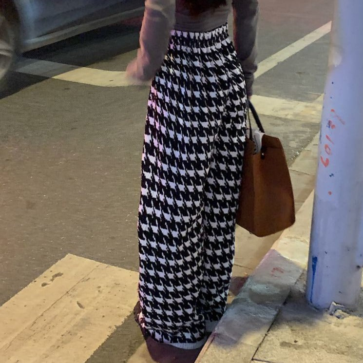 Houndstooth Print Loose Pants