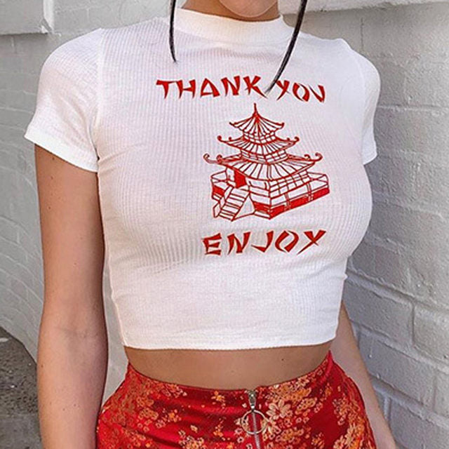 Streetwear Chinese White Crop Top