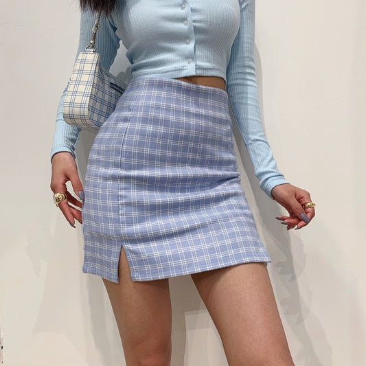 Plaid Light Blue Mini Skirt