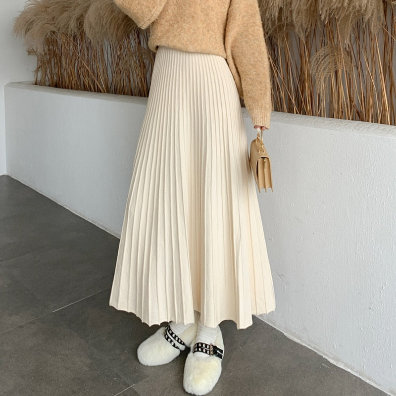 Winter Elegant Pleated Knit Skirts