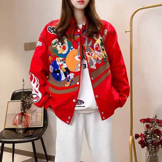 Embroidered Looney Tunes Bomber Jacket