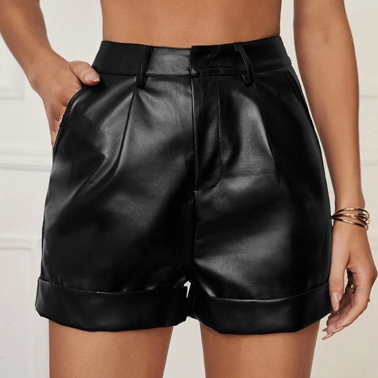 Elegant Cuffed Leather Shorts