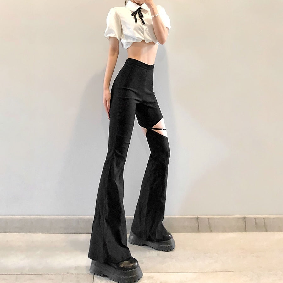 Thigh Cut Flared Trousers