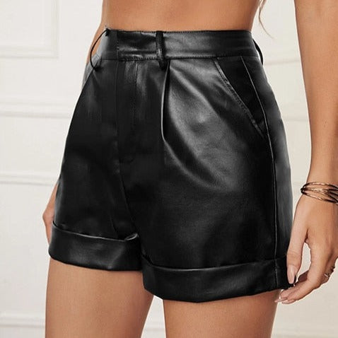 Elegant Cuffed Leather Shorts
