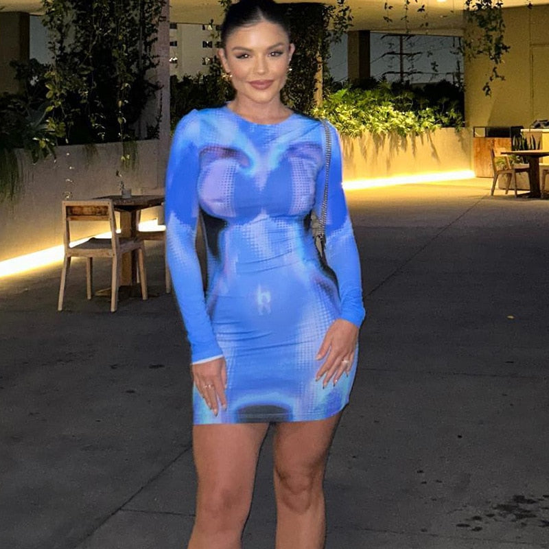 Blue 3D Mini Bodycon Dress