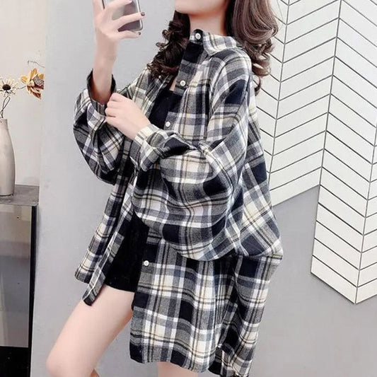 Straight Plaid Women's Loose Flannel