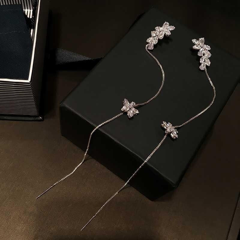 Flower Rhinestone Tassel Earrings