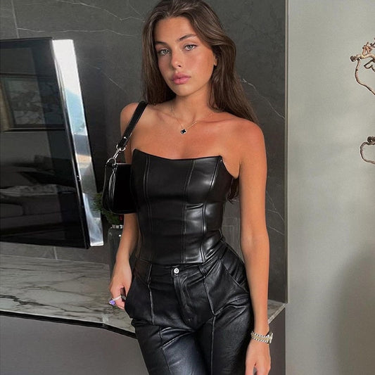 Shiny Leather Corset Top