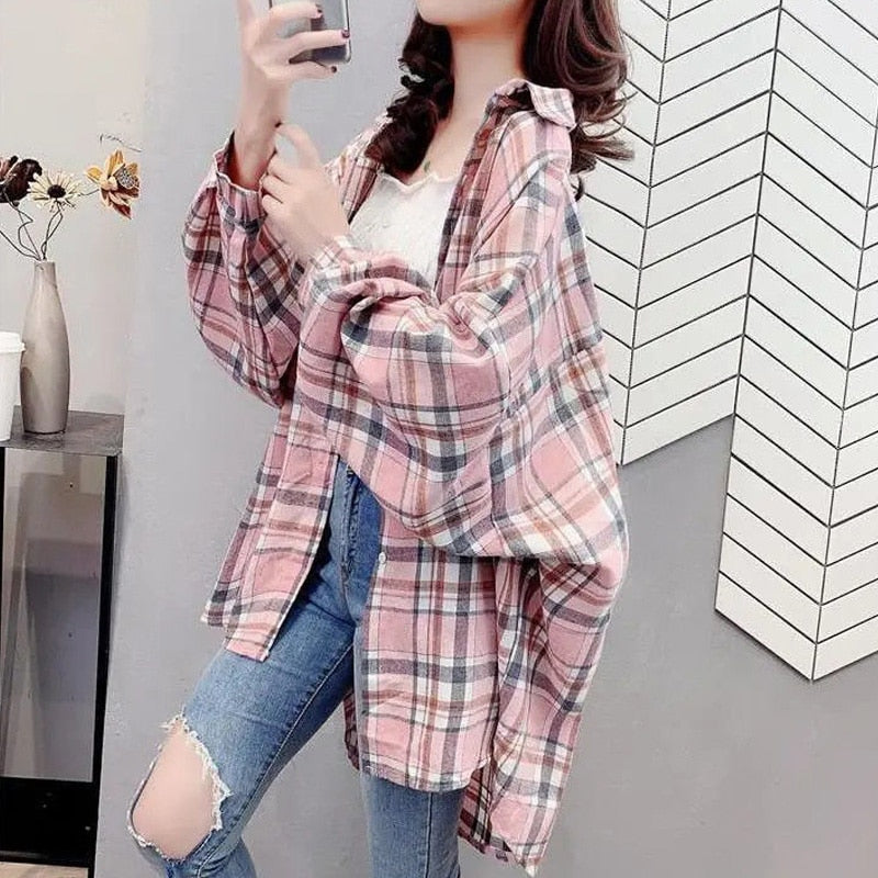 Straight Plaid Women's Loose Flannel