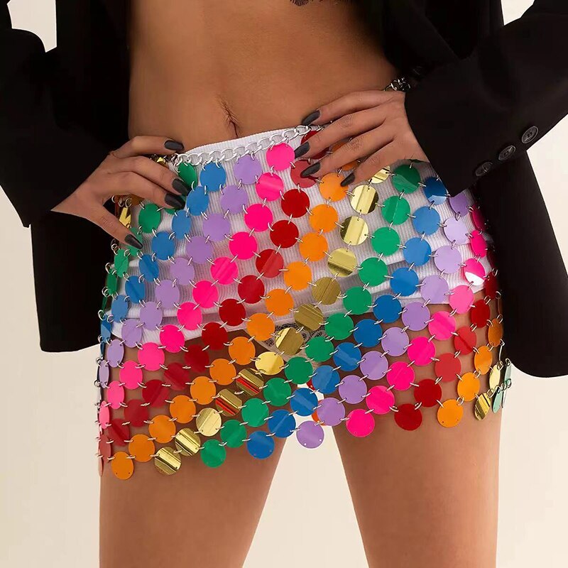 Sequins Chain Mini Skirt
