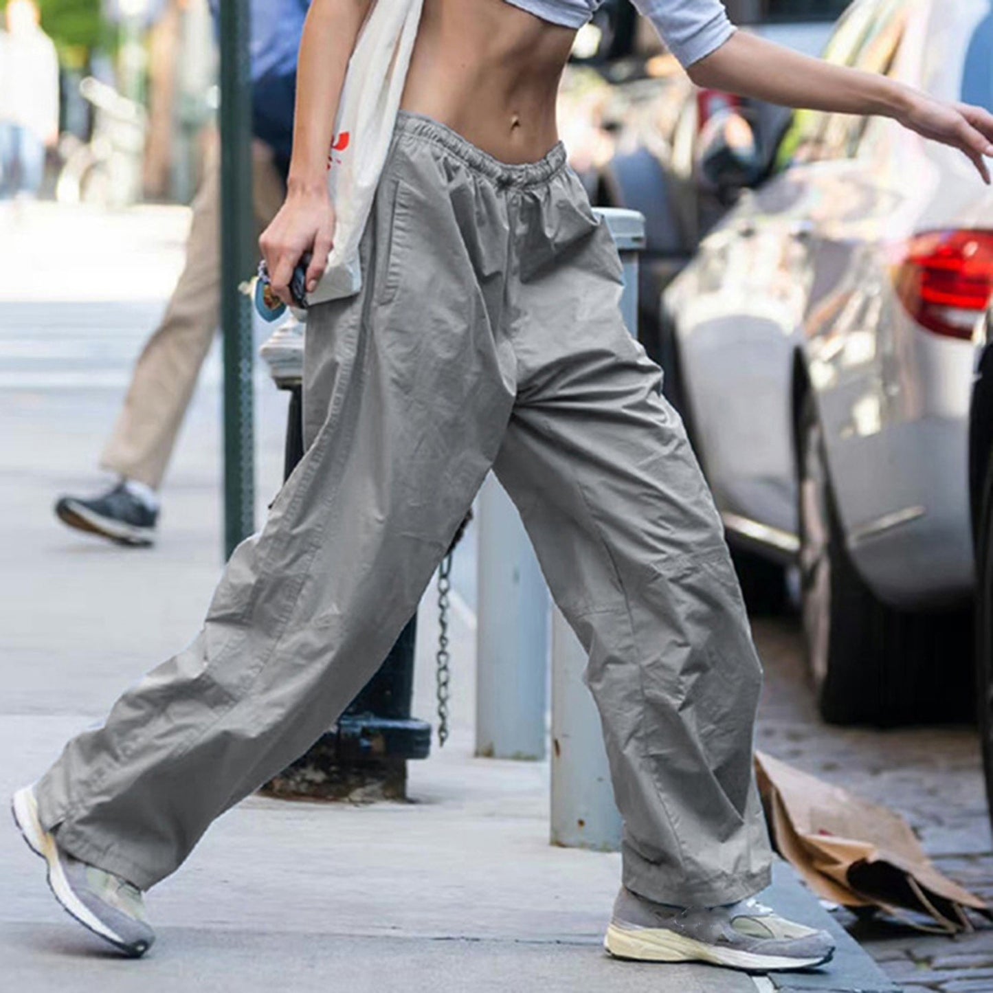 Grey Streetwear Parachute Pants