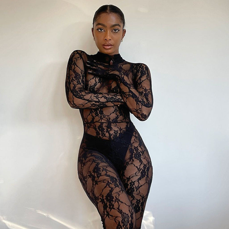 Floral See Through Bodycon Jumpsuit