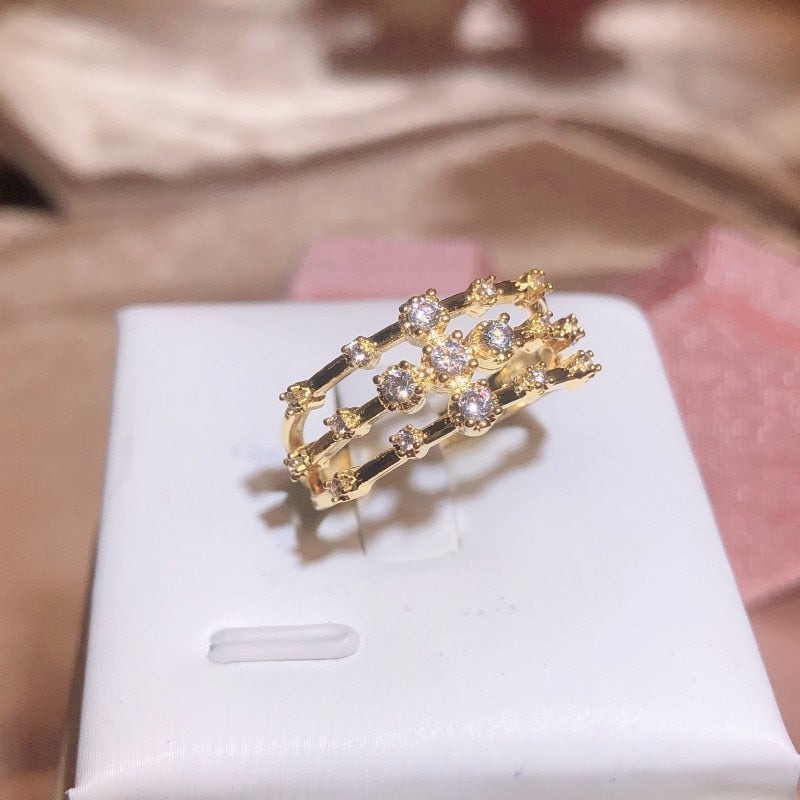 Starry Diamond Three-Layer Ring