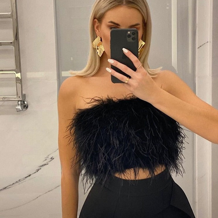 Summer Ostrich Feather Tube Top