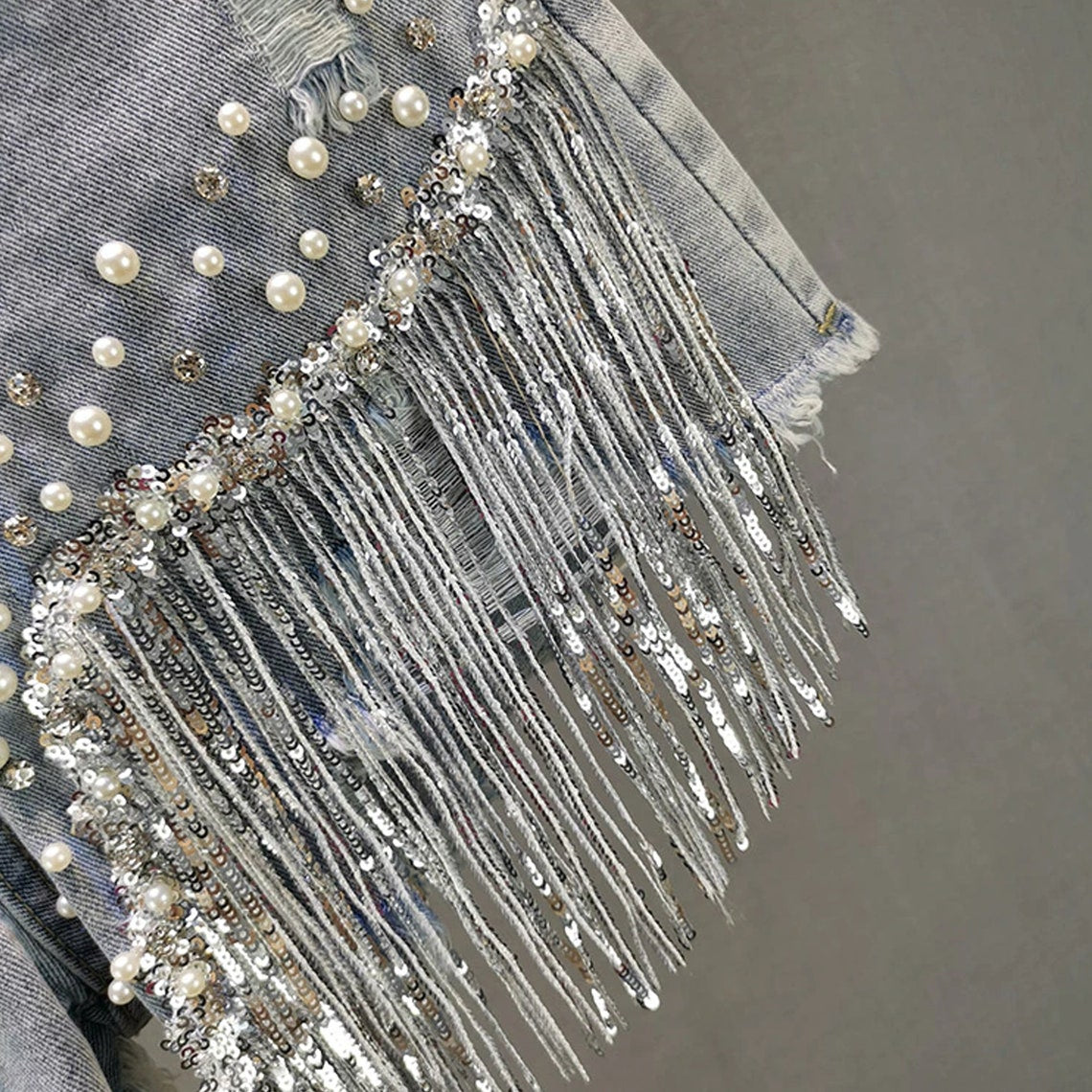 Luxury Rhinestone Tasseled Denim Shorts (Belt Not Included)