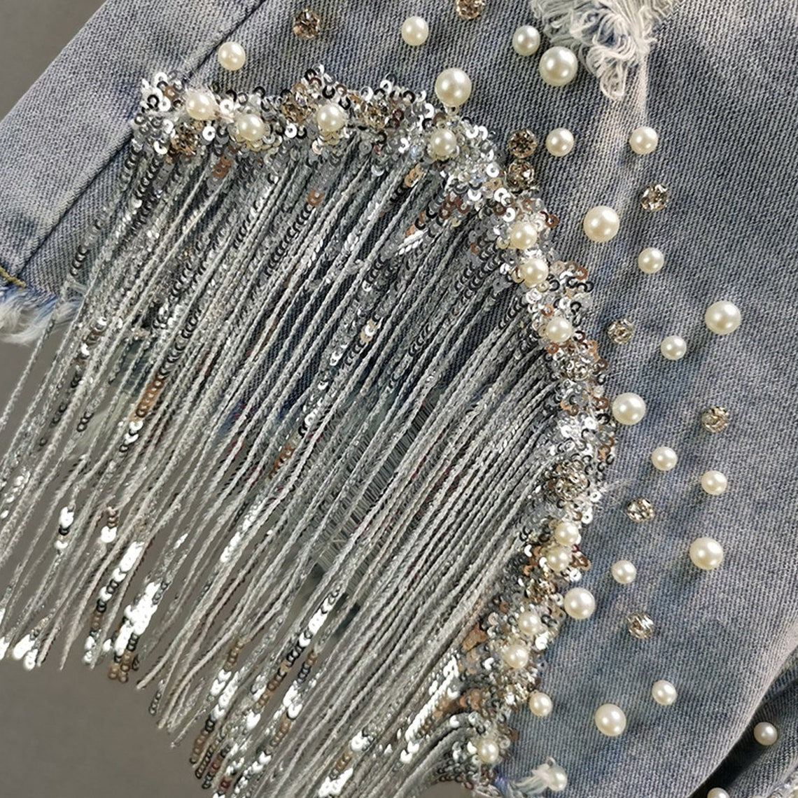 Luxury Rhinestone Tasseled Denim Shorts (Belt Not Included)