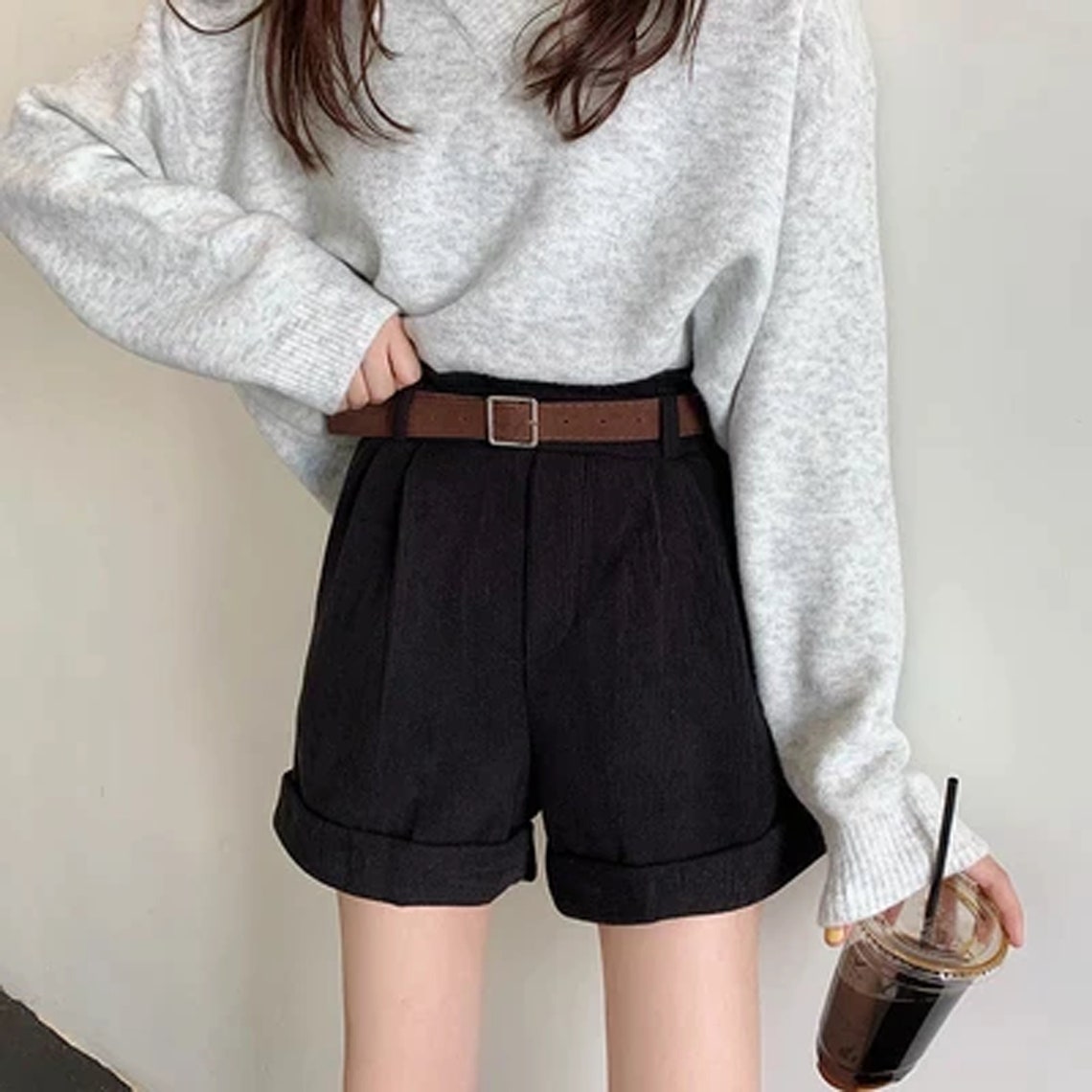Spring-Autumn High Waist Corduroy Shorts