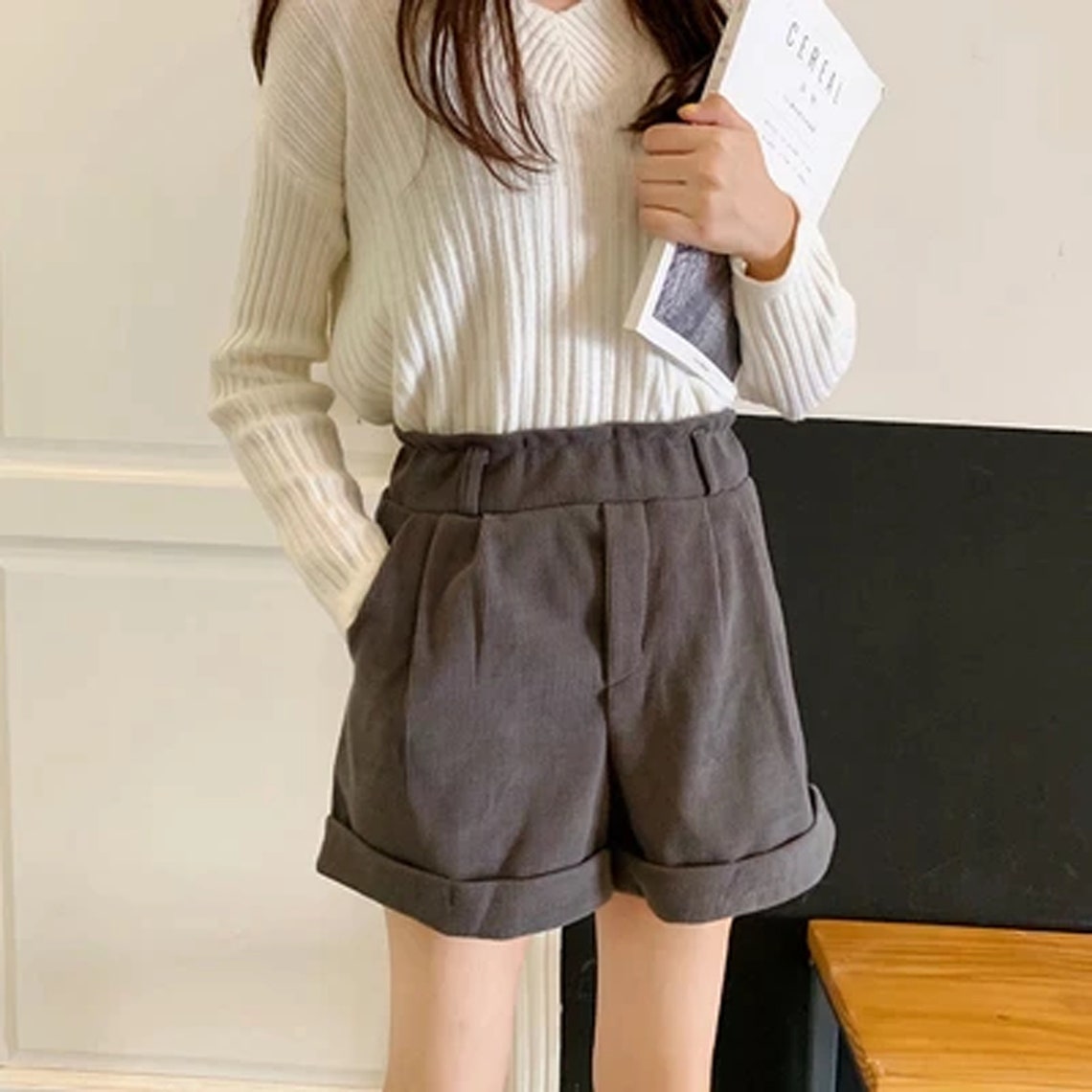 Spring-Autumn High Waist Corduroy Shorts