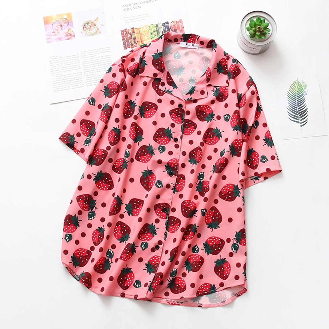 Pink Strawberry Fully Print Summer Holiday Fashion Top