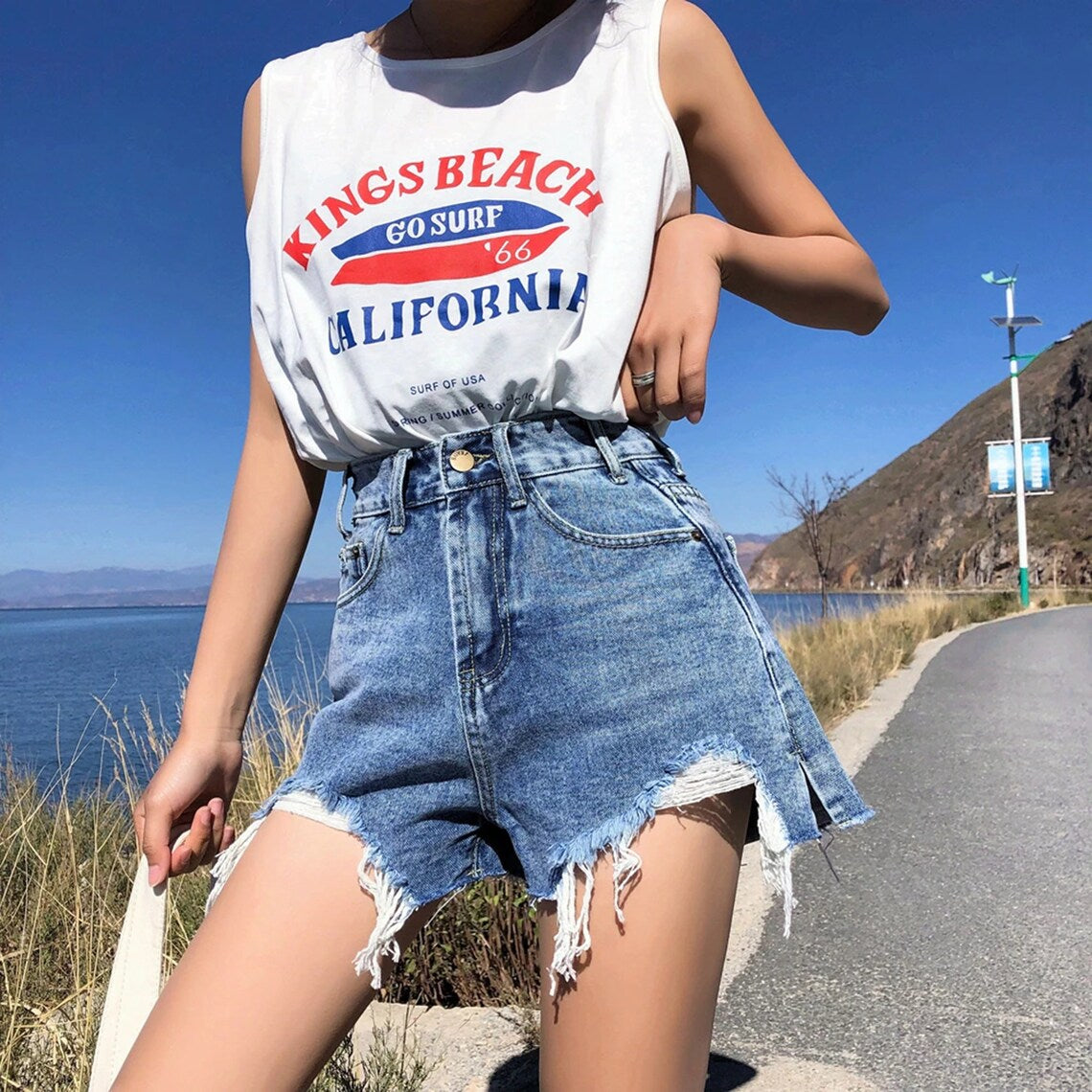 Tassel Ripped Streetwear Mini Denim Shorts