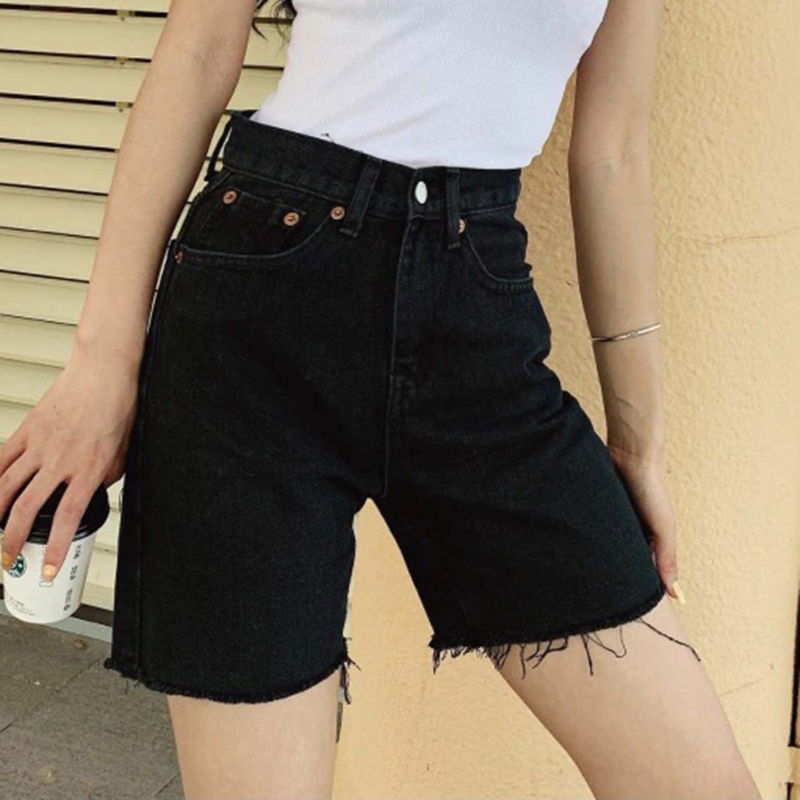 Five-point Tight High Waisted Long Denim Shorts