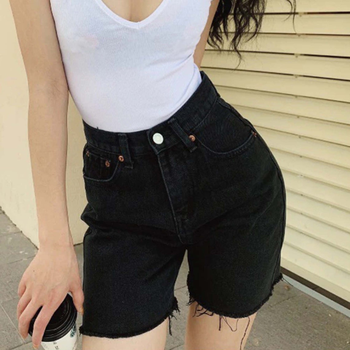 Five-point Tight High Waisted Long Denim Shorts