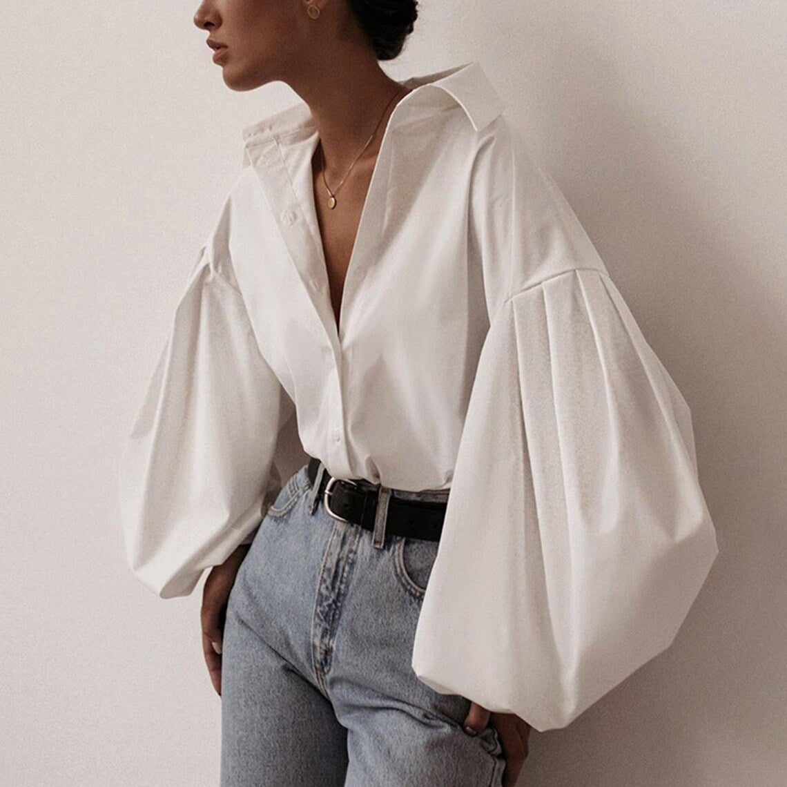 Sexy Lantern Long Sleeves Loose Fashion Shirt