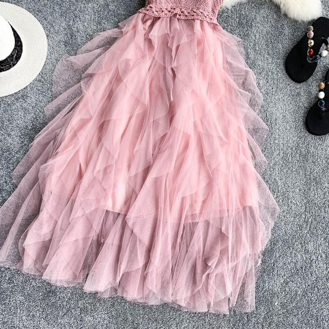 High Waist Meshed Pleated Fairy Tulle Dress